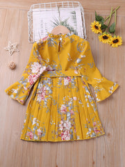 Girls' Botanical Print Long Sleeve Dress