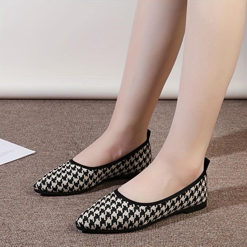 Women's Houndstooth Flat Shoes Point Toe Lightweight Work Dress Shoes