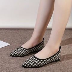 Women's Houndstooth Flat Shoes Point Toe Lightweight Work Dress Shoes