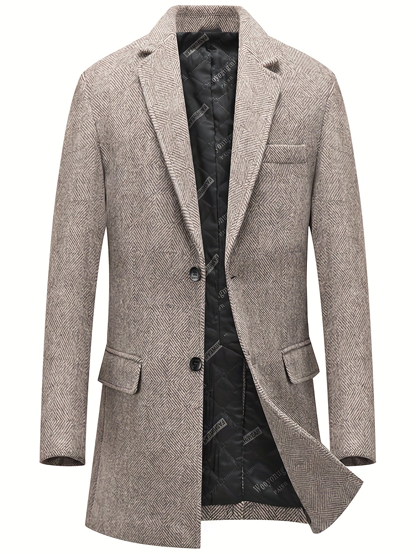 Men's Semi-Formal Mid-Length Button-Up Lapel Coat for Fall/Winter Business