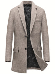 Men's Semi-Formal Mid-Length Button-Up Lapel Coat for Fall/Winter Business