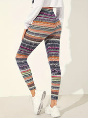Striped High Waist Skinny Leggings Women's Clothing