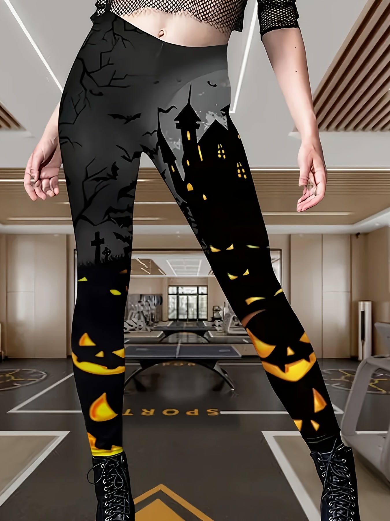 Halloween Pumpkin Print High Waist Yoga Leggings