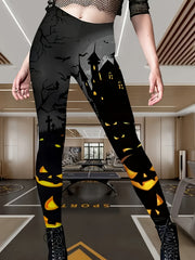 Halloween Pumpkin Print High Waist Yoga Leggings