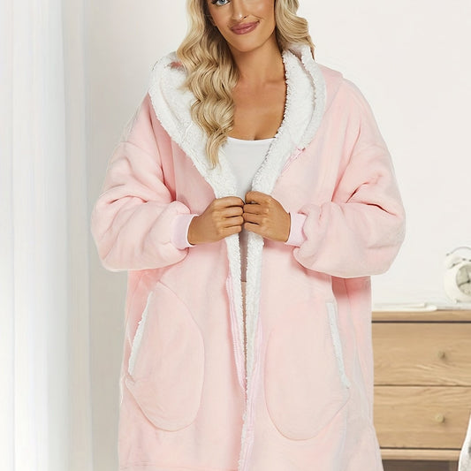 Solid Plush Hooded Lounge Top with Pockets