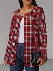 Houndstooth Print Open Front Jacket Long Sleeve Outerwear
