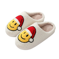 Christmas Cartoon Plush Slippers Smile Face Warm Shoes
