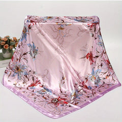 Boho Flower Print Satin Shawl Silk Square Scarf Bandana