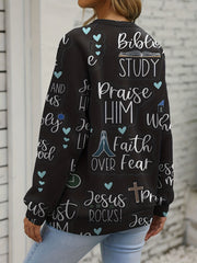 Jesus Letter Printed Sweatshirt Crew Neck Long Sleeve