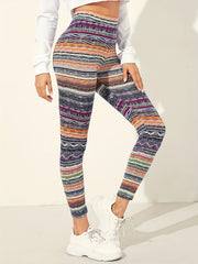 Striped High Waist Skinny Leggings Women's Clothing