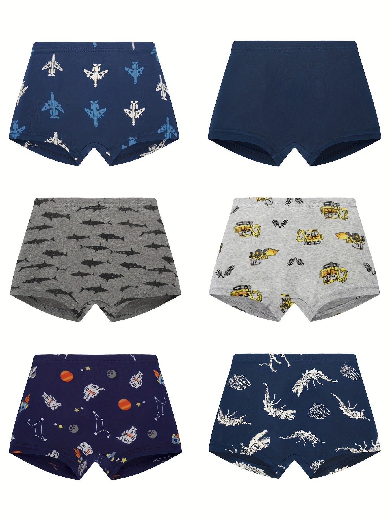 6pcs Boys Cartoon Cotton Boxer Briefs Elastic Underwear