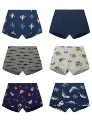6pcs Boys Cartoon Cotton Boxer Briefs Elastic Underwear