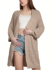 Drop Shoulder Knit Cardigan Open Front Long Sleeve Sweater