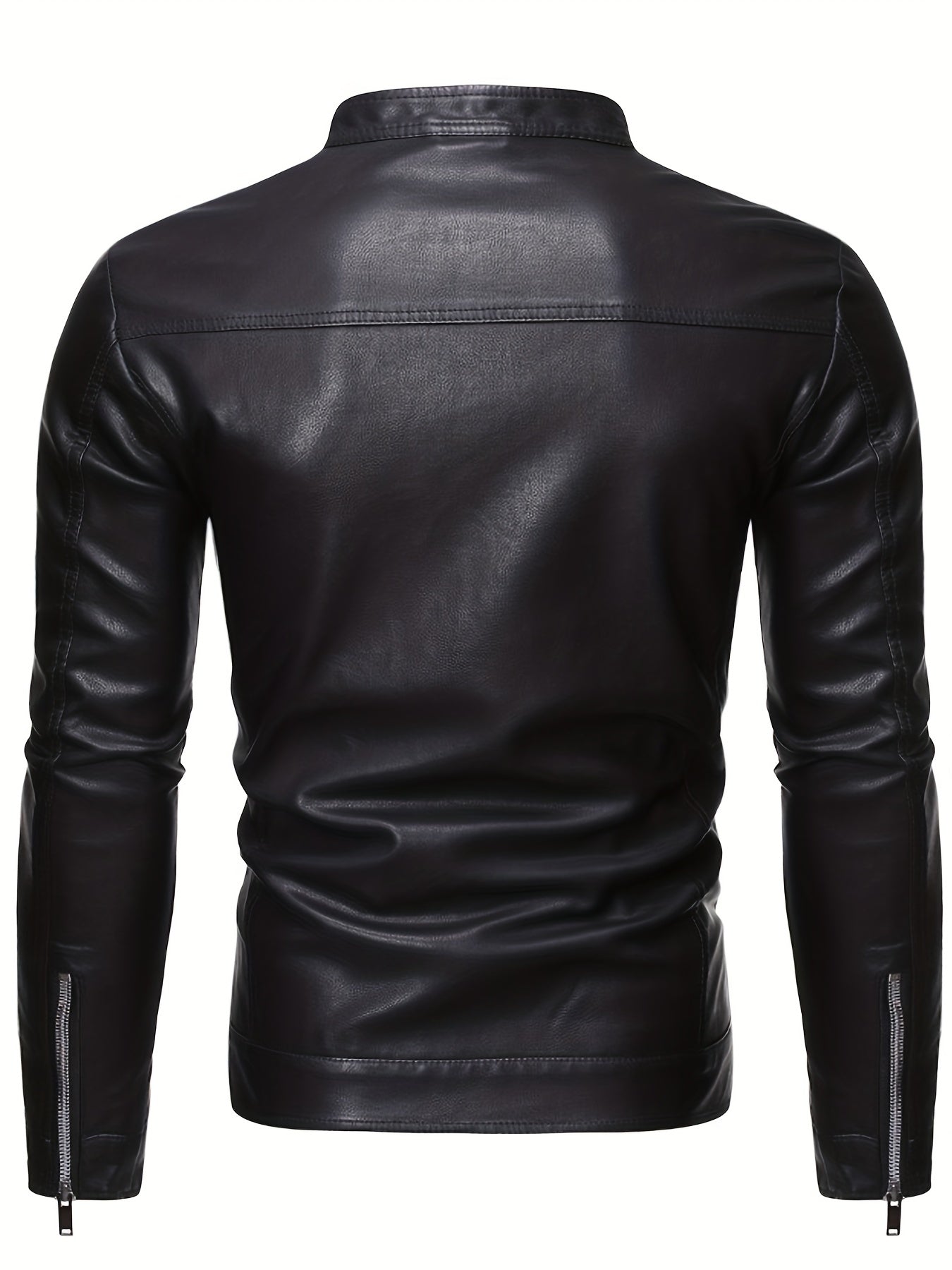 PU Biker Jacket Men's Casual Zip Up Faux Leather Jacket For Fall Winter