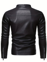 PU Biker Jacket Men's Casual Zip Up Faux Leather Jacket For Fall Winter