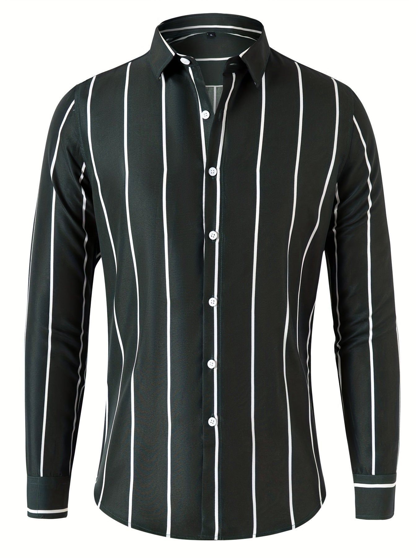 Men's Striped Long Sleeve Shirt Slim Business Casual Button Down