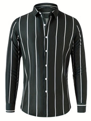 Men's Striped Long Sleeve Shirt Slim Business Casual Button Down