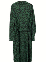 Leopard Print Long Sleeve Maxi Shirt Dress