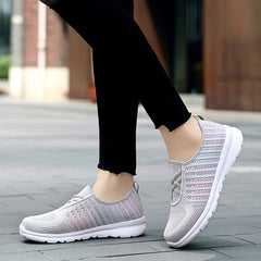 Women's Criss Cross Slip-on Walking Shoes Comfy Mesh Casual Sneakers