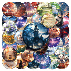 50pcs Glass World Hand-painted Landscape Stickers Journal Skateboard Decoration