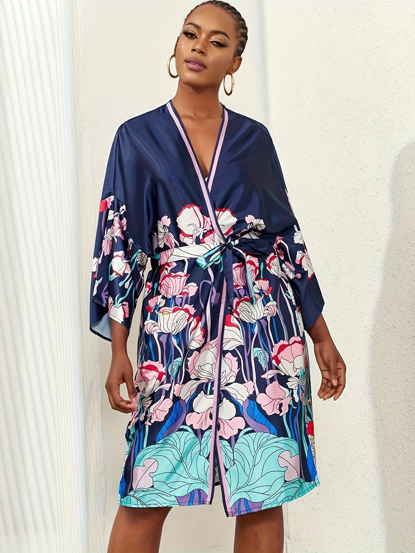 Retro Kimono Chain Print Open Front