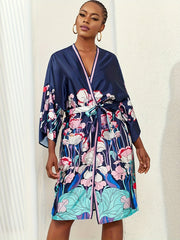 Retro Kimono Chain Print Open Front