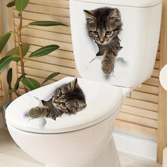2pcs 3D Cat Stickers Visual Break Wall Effect Waterproof Vinyl Stickers