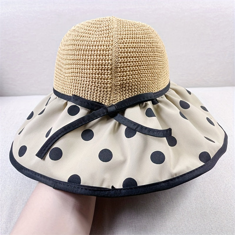 Polka Dot Bucket Hat UV Protection Sun Hat Bowknot