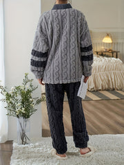 Fuzzy Textured Pajama Set Long Sleeve Women's Sleepwear