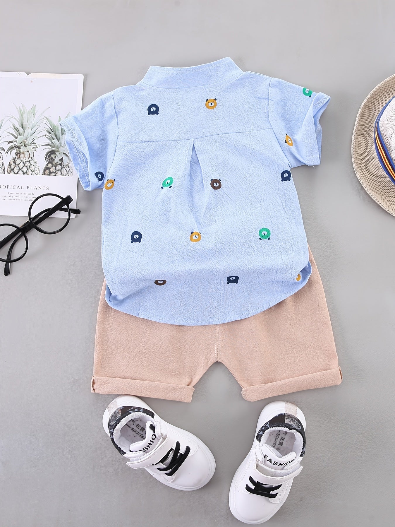 Baby Boys Bear Print Casual Outfit Shirt & Shorts