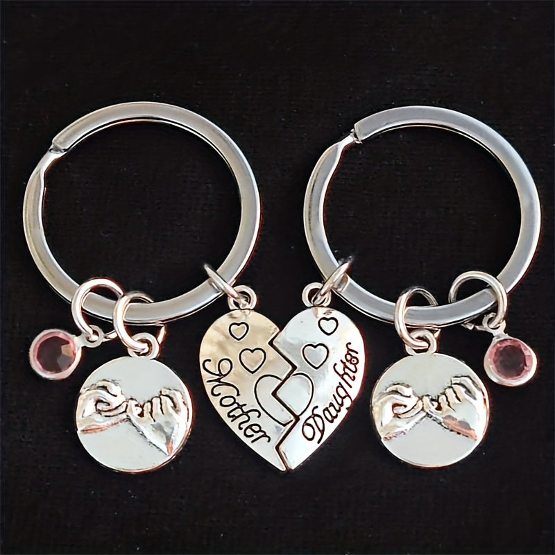 Heart Puzzle Hand In Hand Mother Daughter Keychain Set