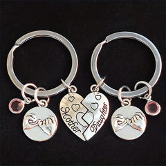 Heart Puzzle Hand In Hand Mother Daughter Keychain Set
