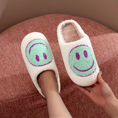 Smile Face Print Plush Slippers Comfortable Indoor Home Slippers