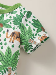 Animal Graphic Print Short Sleeve Romper Jumpsuit for Baby Boys & Girls