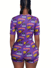 Button Short Sleeve Lounge Romper Women's Sleepwear