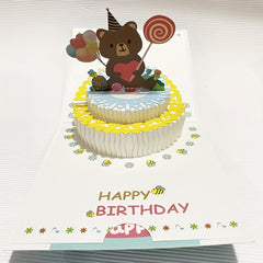 3D Pop up Bear Lollipop Cake Greeting Card for Students' Birthdays