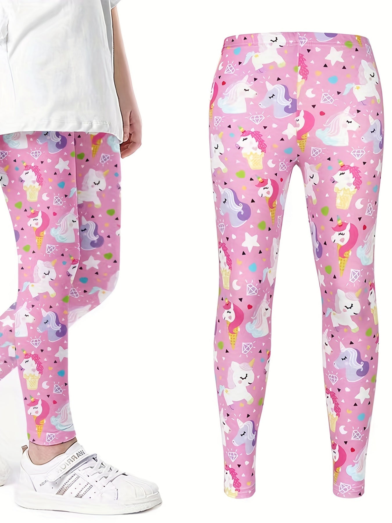 Girls' Cartoon Print Outwear Leggings, High Elasticity Sports Pants