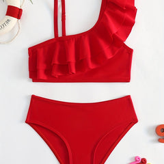 Girls Bikini Swimsuit 2pcs Sleeveless Cami Top Ruffle Decor & Briefs