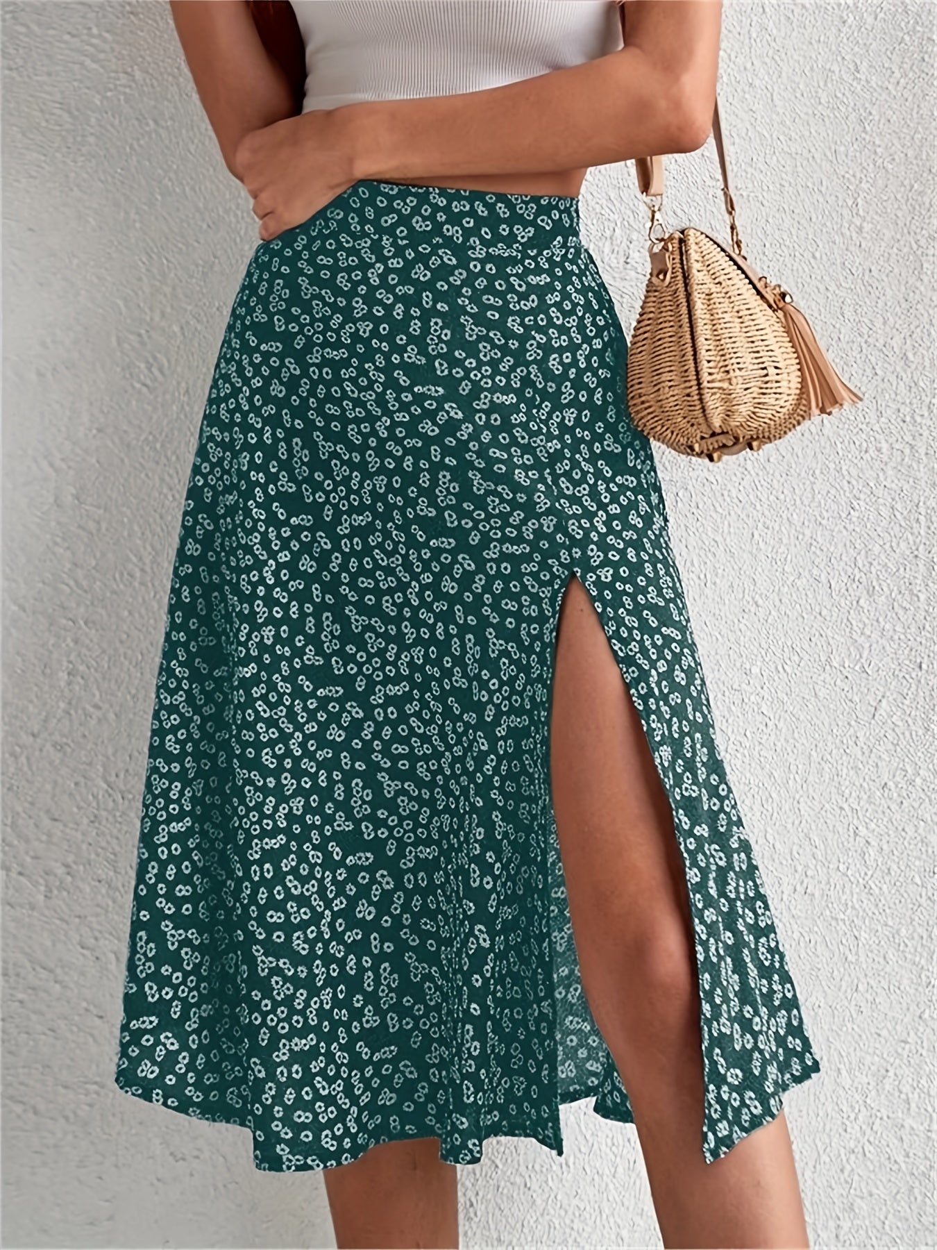 Floral Print Side Split Skirt for Women