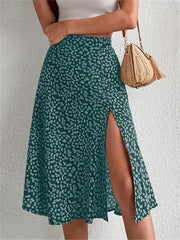 Floral Print Side Split Skirt for Women