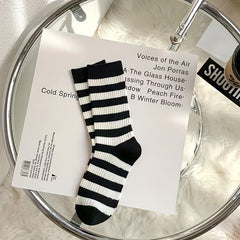 5 Pairs Striped Crew Socks Breathable Mid Tube Stockings