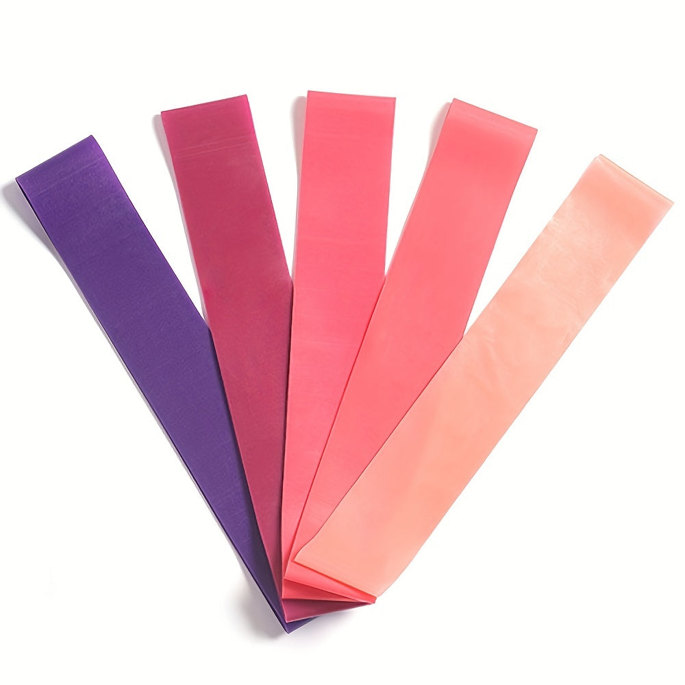 5 Pink Gradient Yoga Bands - Silicone Resistance Straps for Women & Men