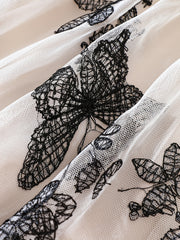 Girls Mesh Butterfly Embroidery Long Sleeve Dress