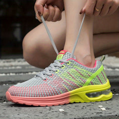 Colorful Knitted Chunky Sneakers for Women Breathable Mesh Lace Up Running Shoes