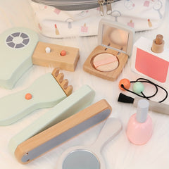 15pcs Wooden Playhouse Haircut & Makeup Set for Boys and Girls