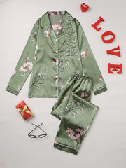 Floral Print Pajama Set Long Sleeve Blouse Top