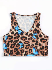 Leopard & Butterfly Print Tank Top V Neck Sleeveless Top