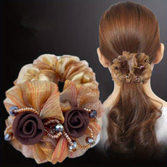 Vintage Mesh Flower Beaded Hair Scrunchie Ponytail Holder