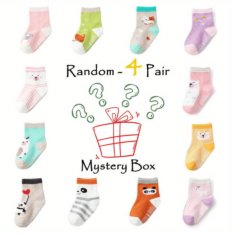 12 Pairs Baby Animal Print Crew Socks Non-Slip Cotton Toddler Socks
