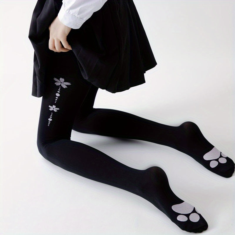 Floral Pattern High Waist Footed Pantyhose